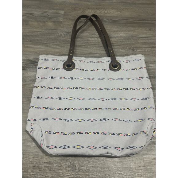 Aeropostale Grey Boho Southwest Pattern Canvas Tote Beach Bag Shopping - Picture 4 of 8